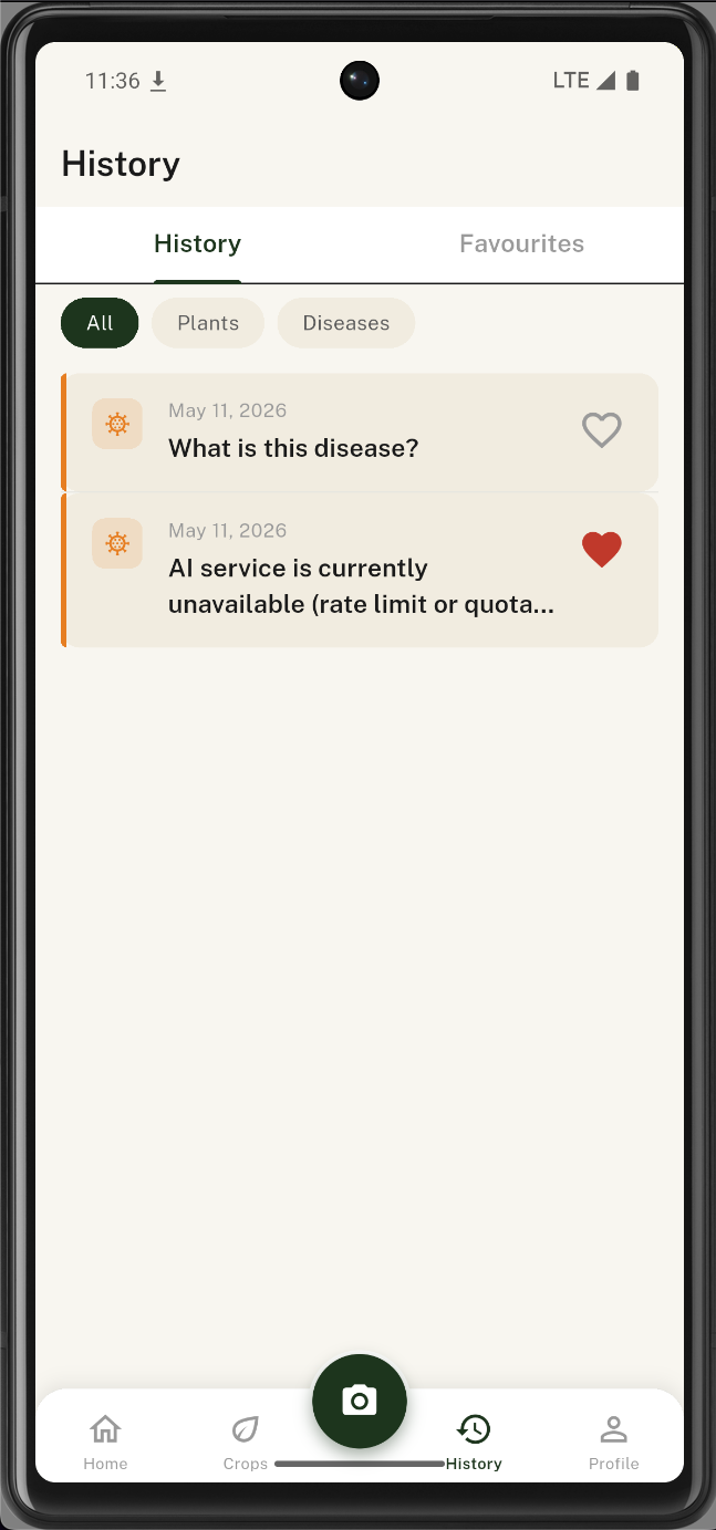 Agrix scan history screen