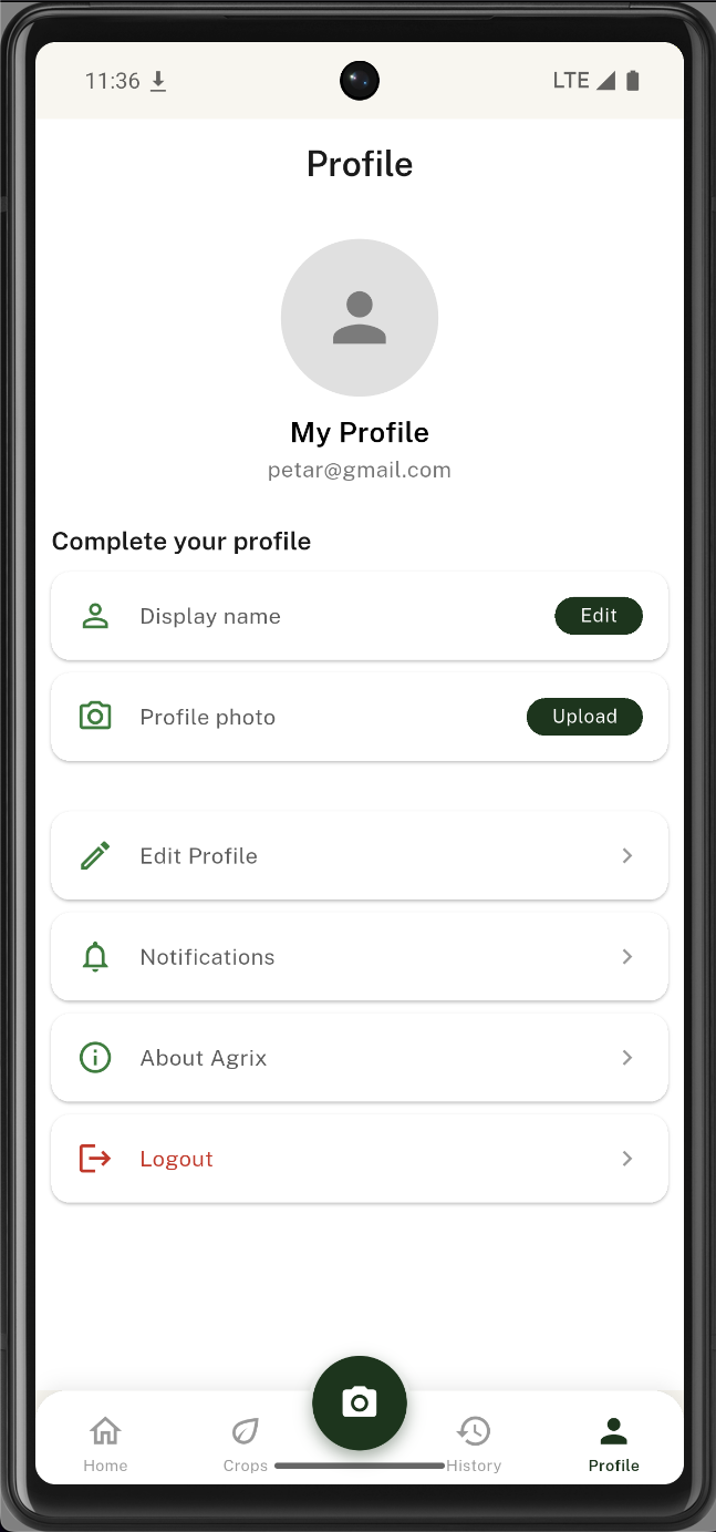 Agrix profile screen