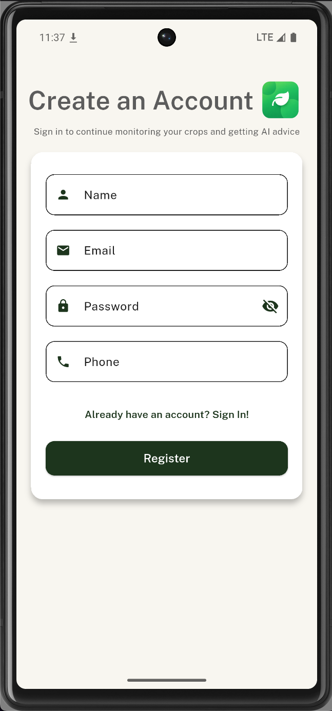 Agrix register screen